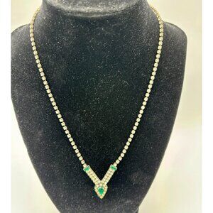 1960s Rhinestone Necklace-Prong Set Blue and Clear Crystals -400